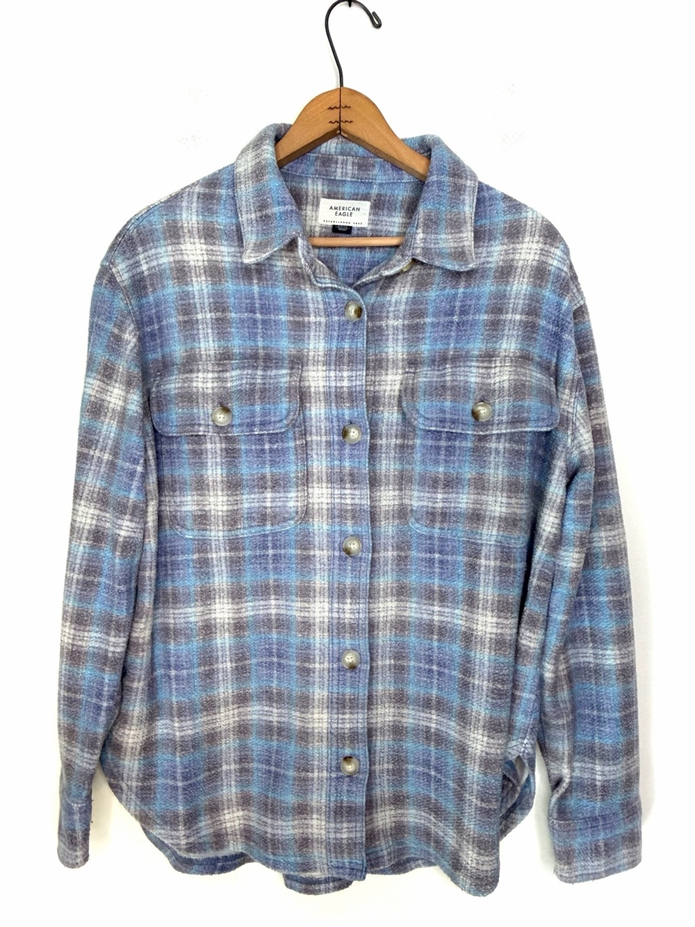 American Eagle AE Go Big Beach Flannel Plaid Shirt Button Down Size Small